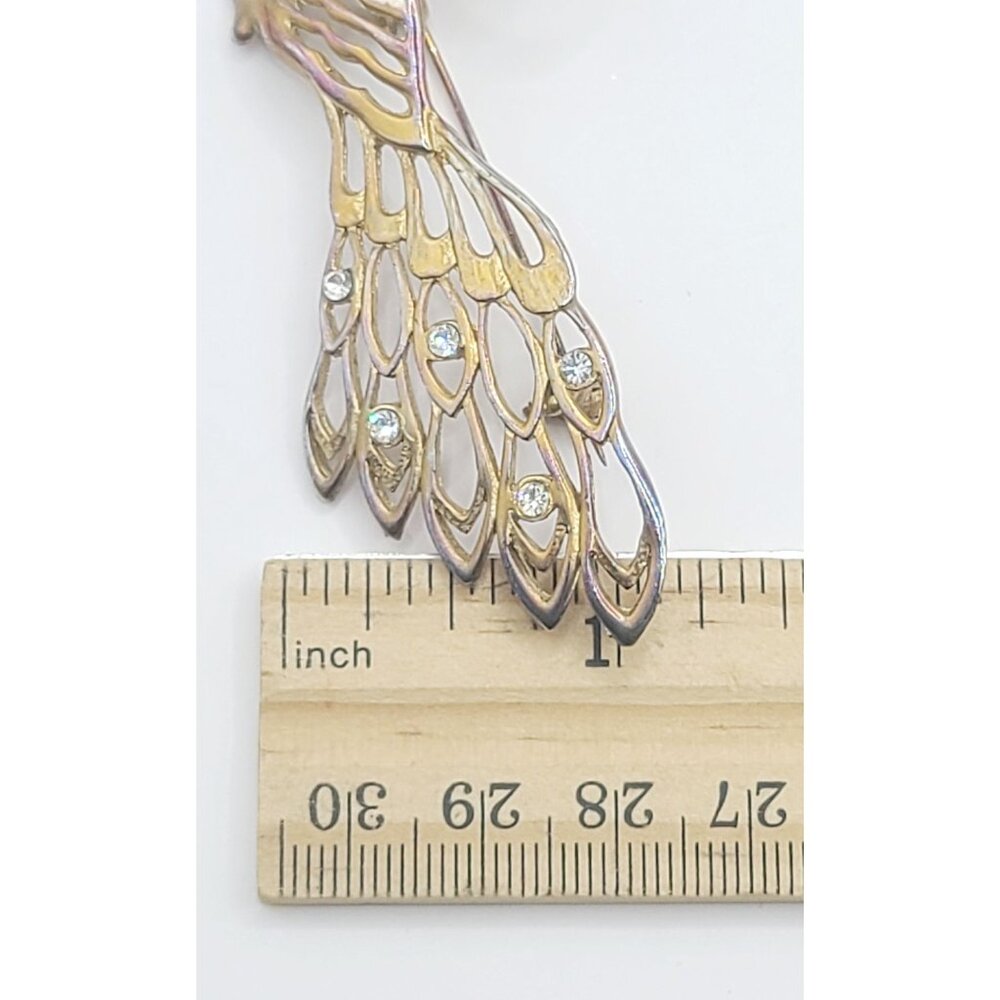Vintage Peacock Brooch Pin Gold-Tone With Rhinestones MCM - Picture 7 of 7